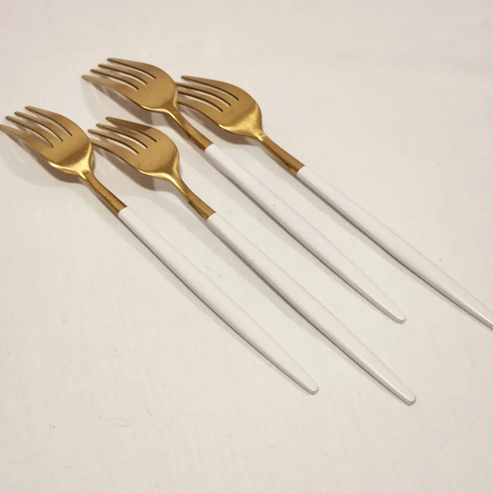 Shay White &‎ Gold Tone Forks Set of 4 Dinner Forks Heavy Quality World Market